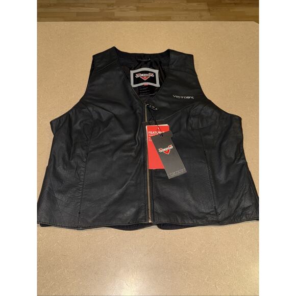 NWT Victory Motorcycles Black Leather Zip Vest Size 2XL Women's Boarderland XXL - Picture 1 of 14